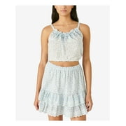 Womens Light Blue Eyelet Ruffled Tiered Lined Elastic Waist Floral Short A-Line Skirt M